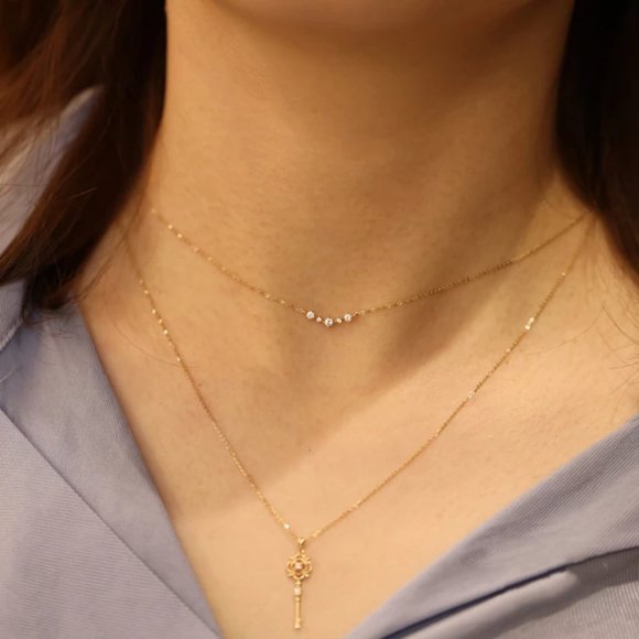 18k Gold Lab Diamond Key Necklace Italy Sterling Silver - Picture 6 of 13